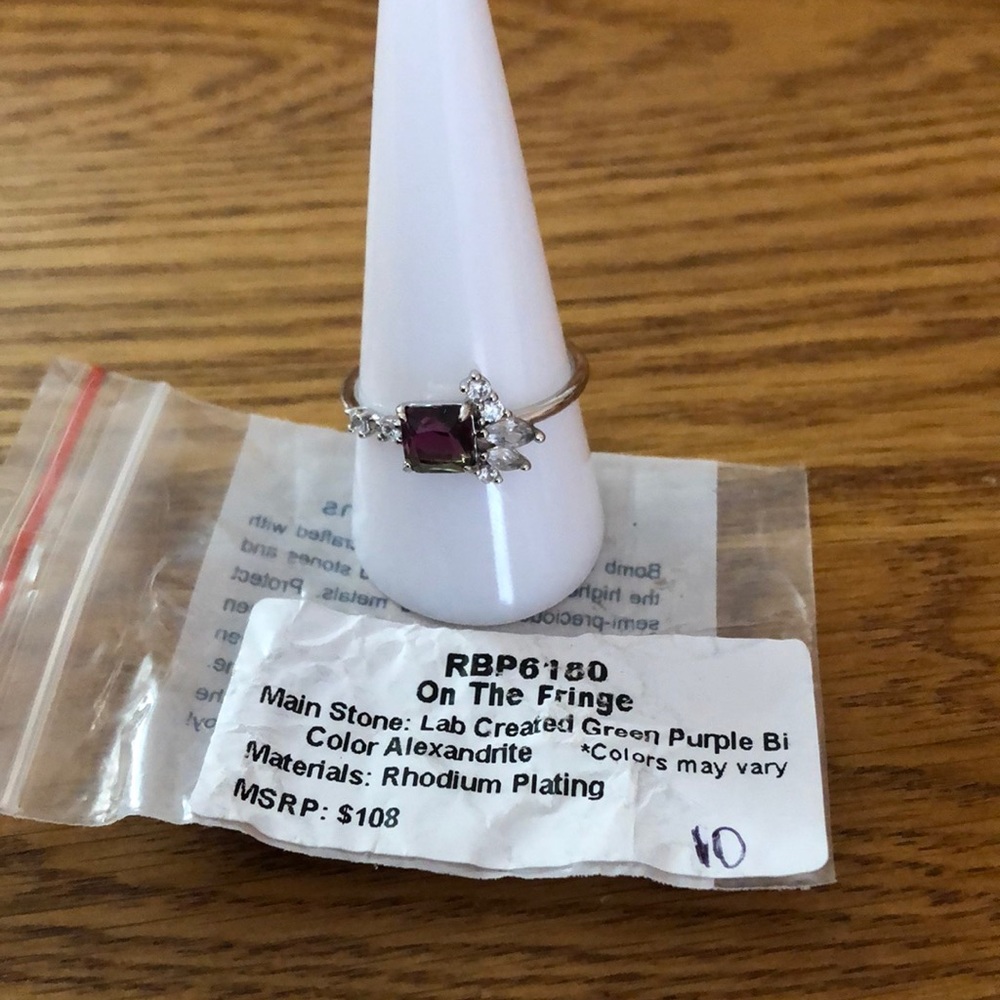 Ring bomb party ring size 10 green purple by color alexandrite, rhodium plating